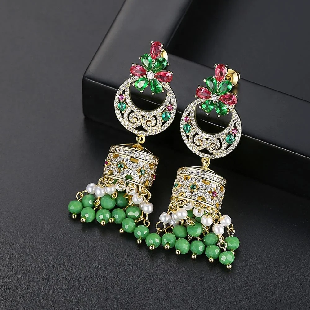 

Bling Bohemian Flower Tassel Drop Earrings for Women Wedding Party Bridal Fashion Jewelry Indian Jhumka Jhumki Christmas Gift, Multicolor