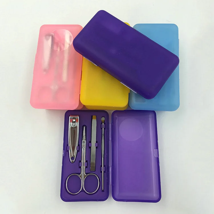 

4pcs mini size manicure set in colored transparent PVC pouch case, Black and red