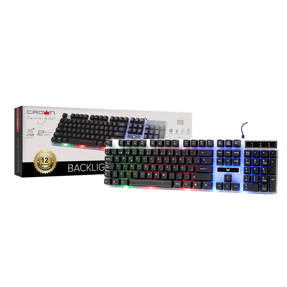 

Wholesale Spanish Layout Gaming Keyboard Typewriter with Led Light Hot-Sale Wired Luminous Gaming Keyboard, Black