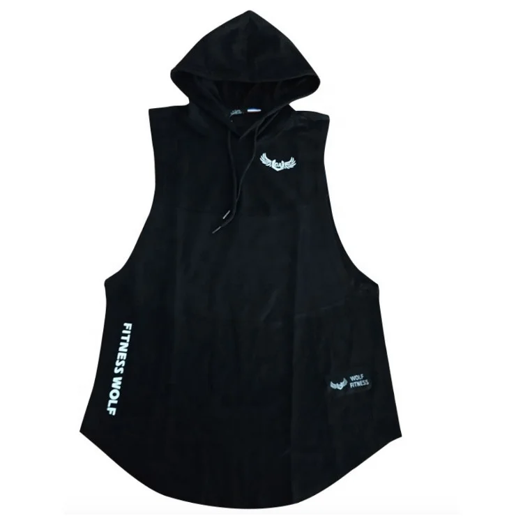 

Wholesale New Summer style Fitness Bodybuilding Training Muscle Mens Sleeveless Gym Hoodie Tank Top Vest, Black, army green, red, white