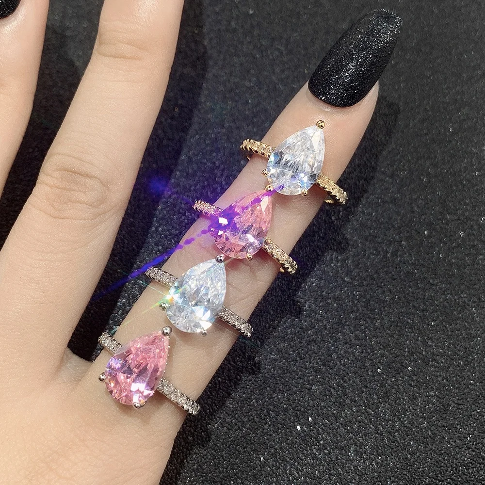 

summer 2021 4-layer thick plated gold pink heart diamond rings for engagement gift