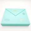 Nice Designed pink green envelope shape chocolate wordings hard paper box with embossing pattern and logo