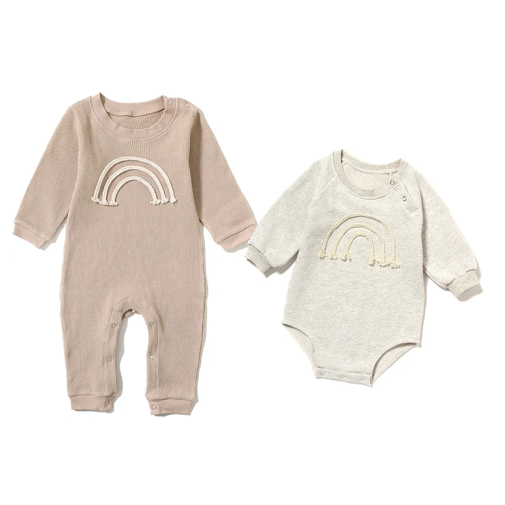

newborn baby neutral kids overalls one piece rainbow jumpsuit boy girl infant plain khaki baby boho romper
