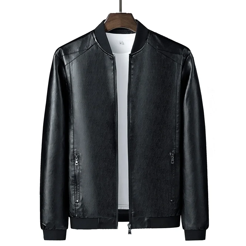 

wholesale custom logo design casual mens slim fit plain black long sleeve leather motorcycle 8XL plus size jackets