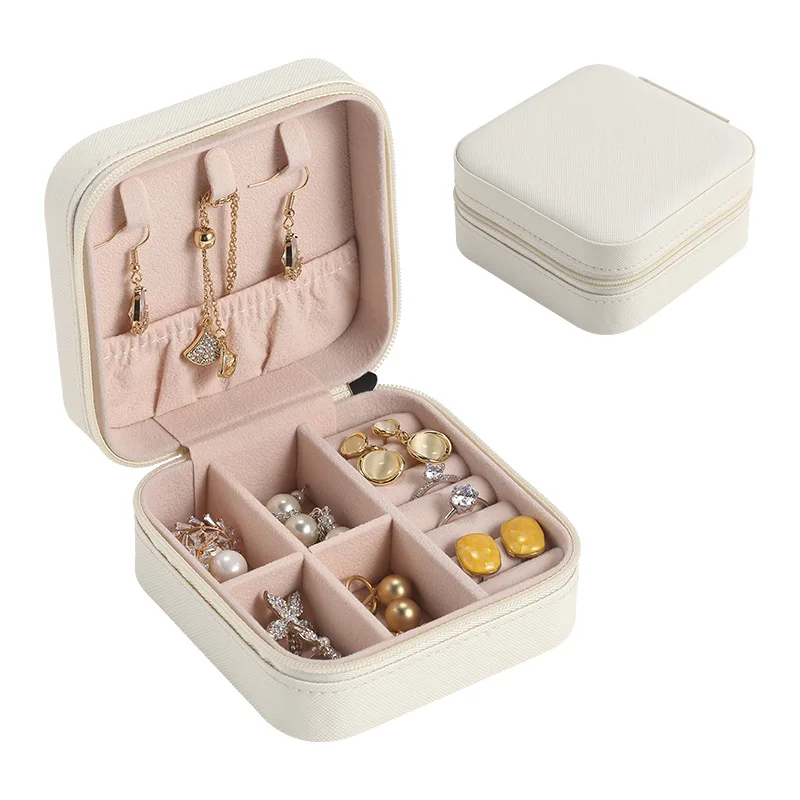 

Luxury Wholesale Custom Logo PU Leather Gift Jewellery Organizer Small Travel Necklace Ring Earring Jewelry Storage Box For Gift