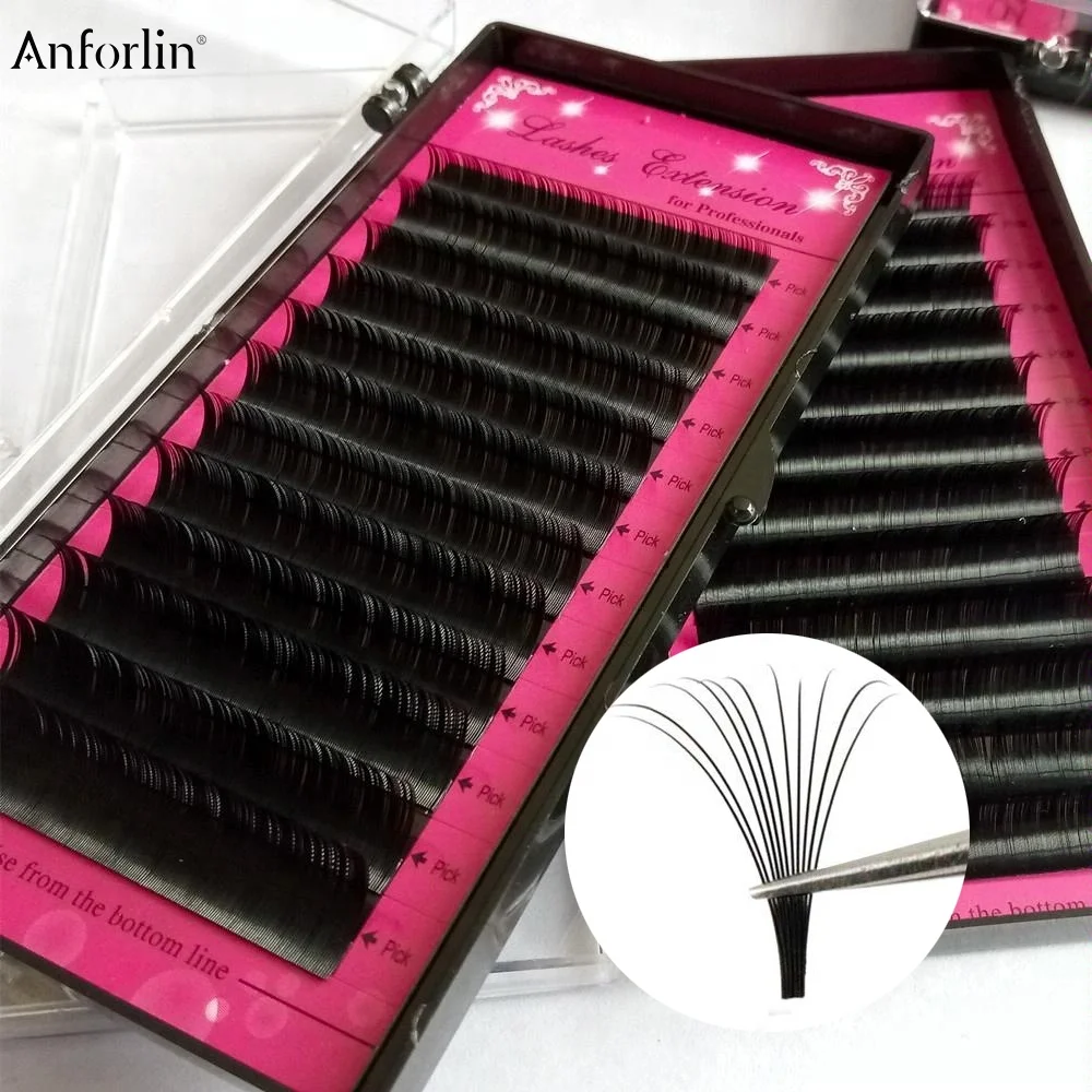 

Anforlin Wholesale soft silk eyelash extension easy fan volume professional fast blooming lash extensions trays supplies, Matte black,glossy black,natural black,colord