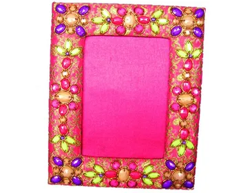 Designer Embroidered Handmade Beaded Fabric Photo Frame