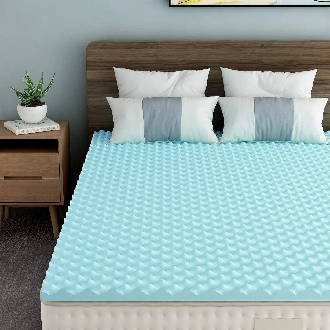 

Inventory in USA 1.5 inch Mattress Topper Twin Size, Egg Crate Design Gel Swirl Memory Foam Bed Pad for Pressure Relief, Blue