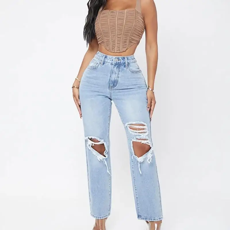

Factory Outlet Cheap Straight Jeans Soft Stretch Breathable Summer Tassel Design Fashion Outfit Slim Shaping Denim Pants