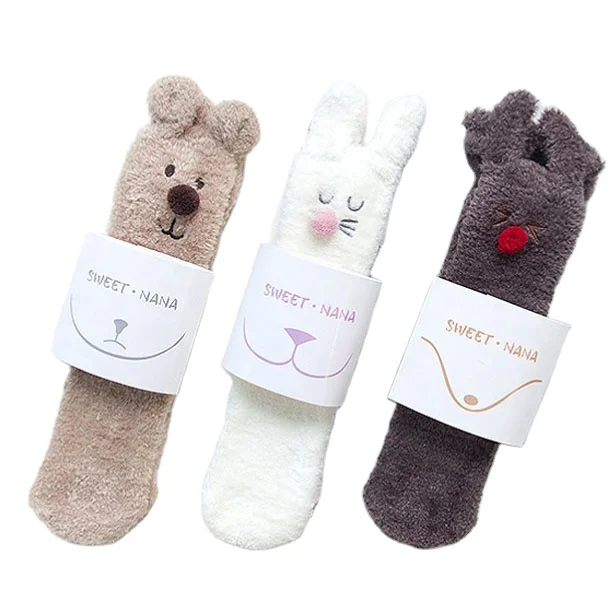 

Wholesale Novelty 3d Cartoon Animal Soft Anti slip Cute Fuzzy Socks Women, Multi colors