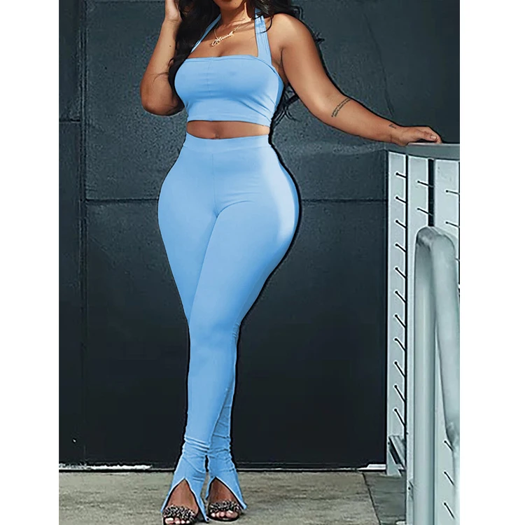 

Fashion Solid Color Women Two Piece Crop Top Outfit Summer, White,black,light blue,red,apricot
