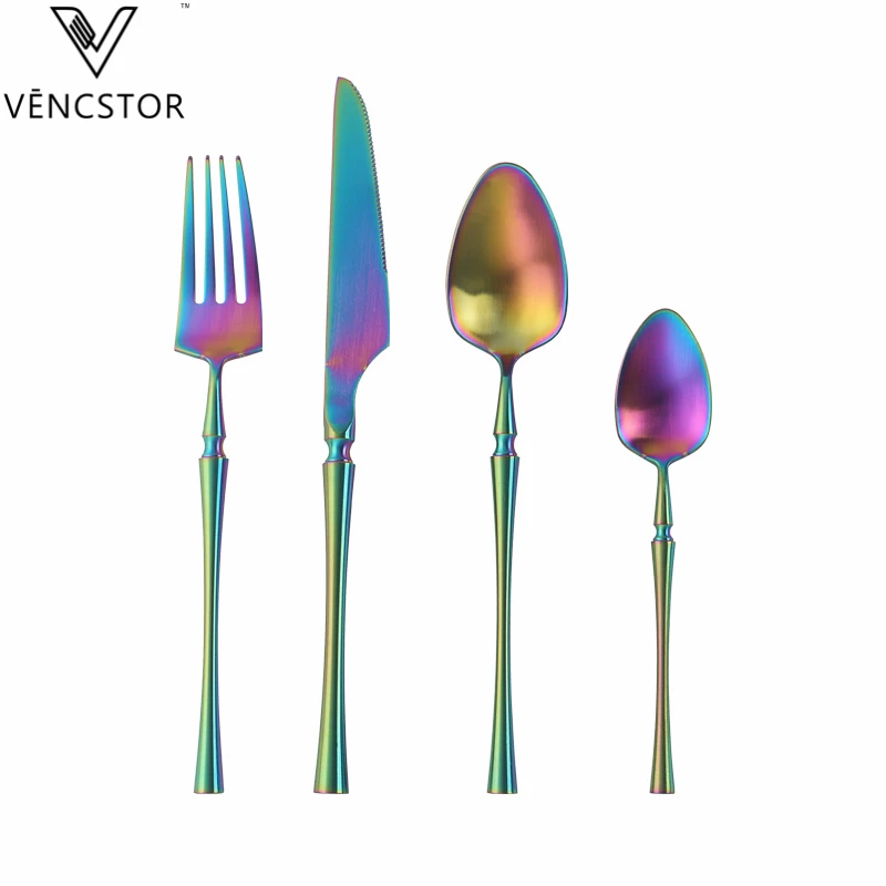 

Custom Wedding Party Gift Cutlery Dinnerware Metal Stainless Steel Flatware Set, Rainbow