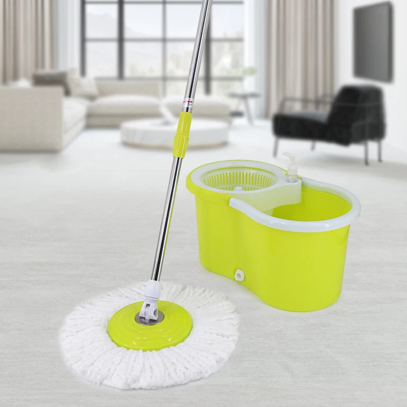 

Stainless steel handle 360 degree rotating microfiber spin mop head home floor cleaning twist mop and bucket set, Green