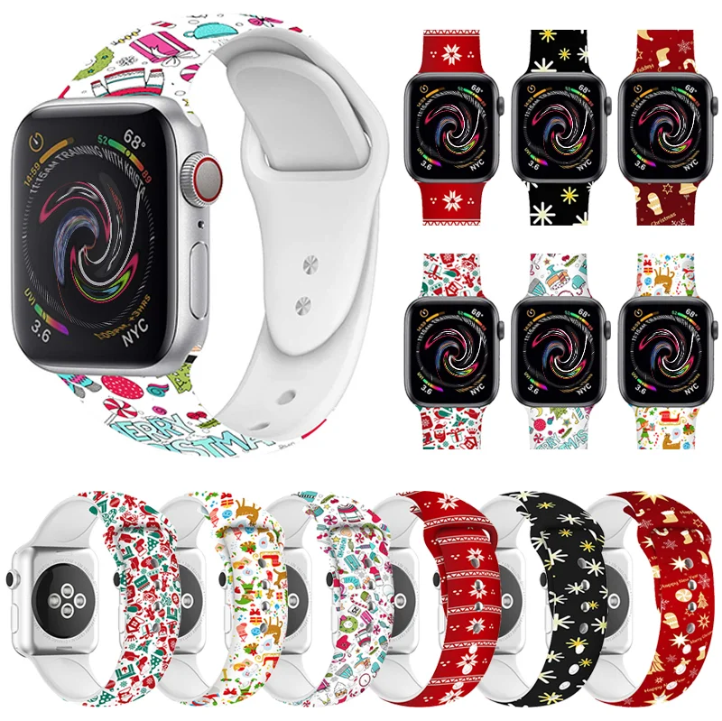 

Christmas Silicone Band Custom Logo Sport Pattern Rubber Smart Watch Silicone Band Strap For Apple Watch, Optional