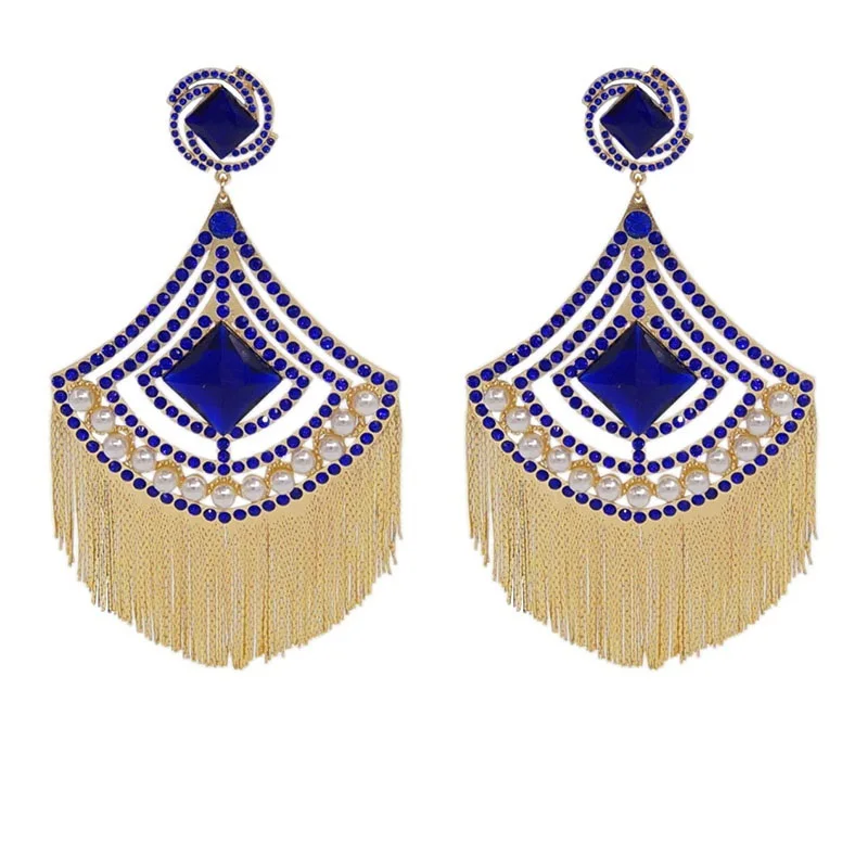 

Yulaili Wholesale Design Hot Sale Gold Tassel Copper Electroplated Earrings Blue Crystal Earings For Party Accessories