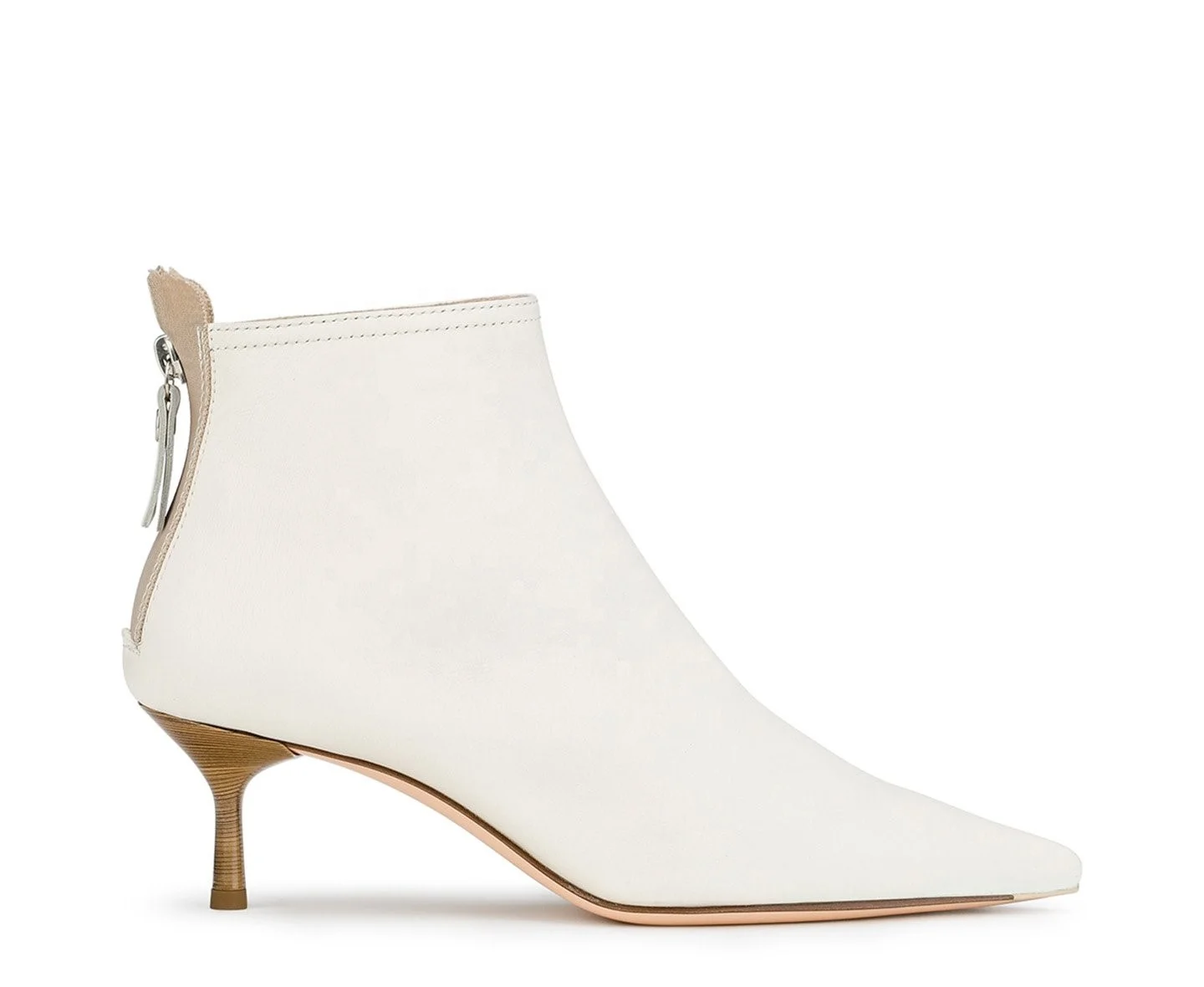 

Elegant White PU thin heel ankle boots low heel women shoes back zip pointed toe kitten heel ankle boots for lady women's shoe, White/silver