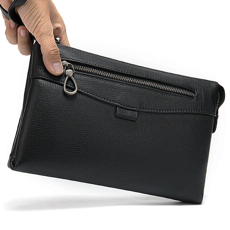 

8986 China Supplier top quality hand bags men Genuine Leather cowhide Men's Clutch Bags male handbag for men purse wallet, Black