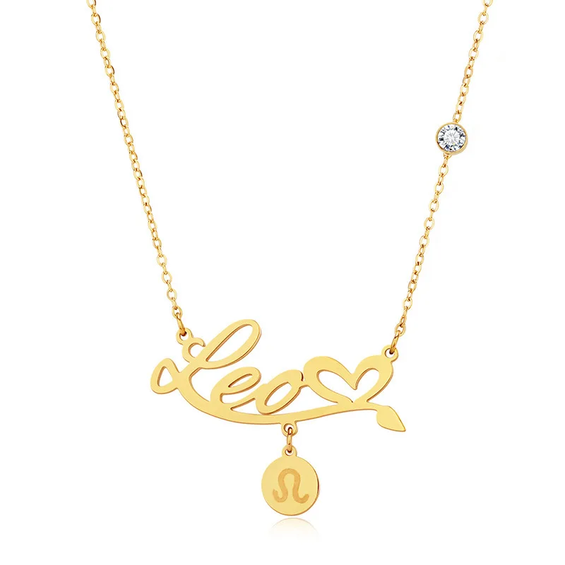 

Women Jewelry Horoscope Sign Pendant 18k Gold Plated Custom Stainless Steel Diamond Zodiac Necklace