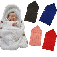 

Lovely Baby Hooded Sleeping Bag Portable Baby Trolley Sleep Sack Wool Knit Winter Warm Button Baby Gowns