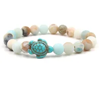 

8mm Sea Turtles Turquoise Natural Stone Bead Elastic Stretch Bracelet for Women Men