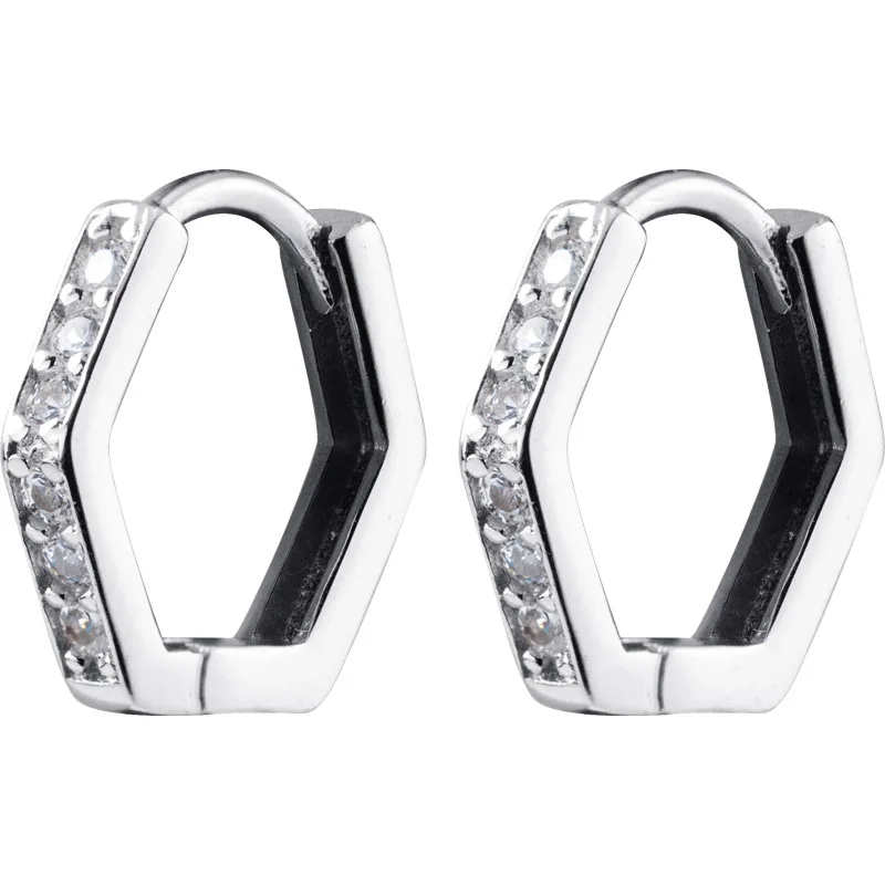 

E2335 New Arrivals Fine Jewelry 925 Silver Female Hexagon Japanese Geometric Short Drill Ear Ring Ear Buckle
