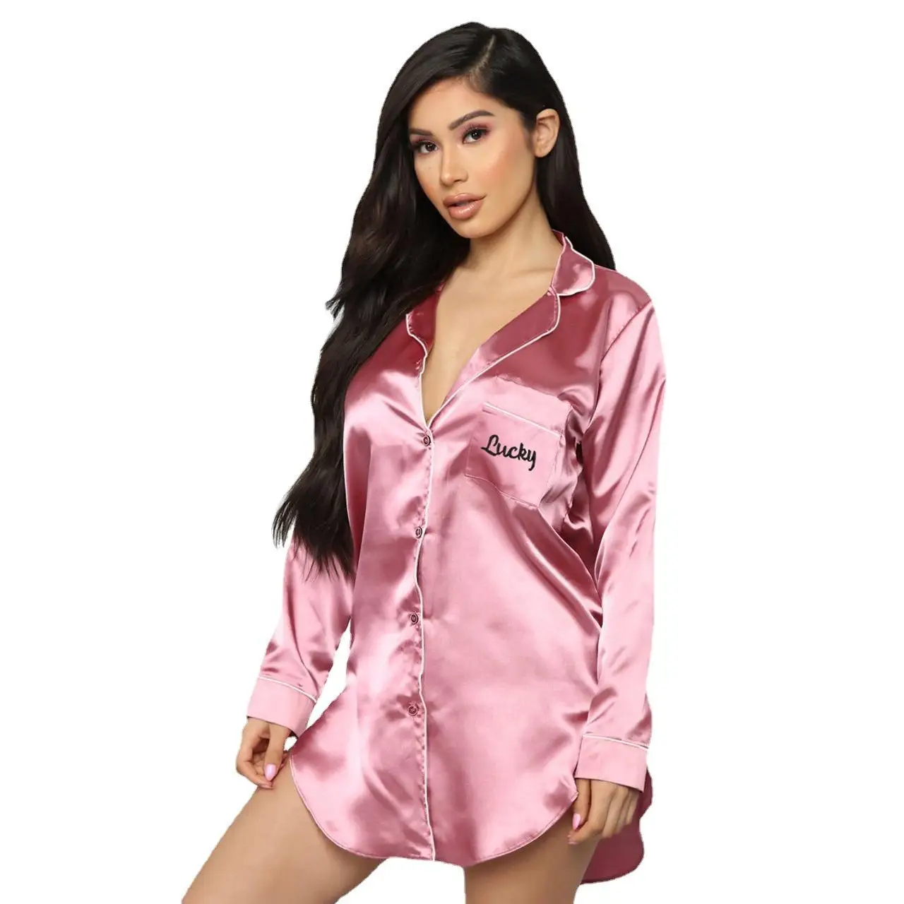 

2021 New Arrivlas Women's Sleepwear Silk Pajamas Satin Pj Shirt Pijamas