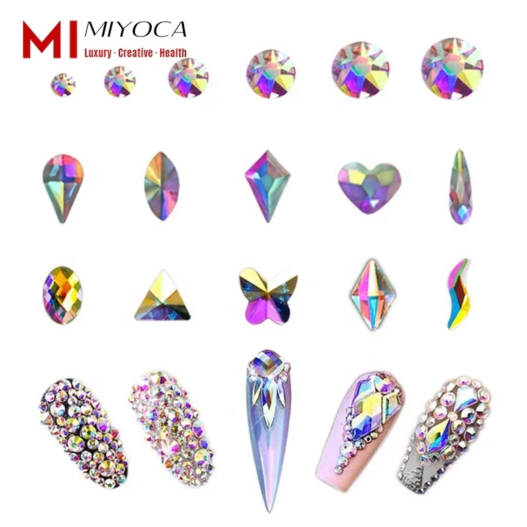 

MIYOCA AB Crystal Rhinestones Set 100+1688 Pcs Round and Multishape AB Glass Rhinestone Flatback AB Crystals for Nails Jewelry