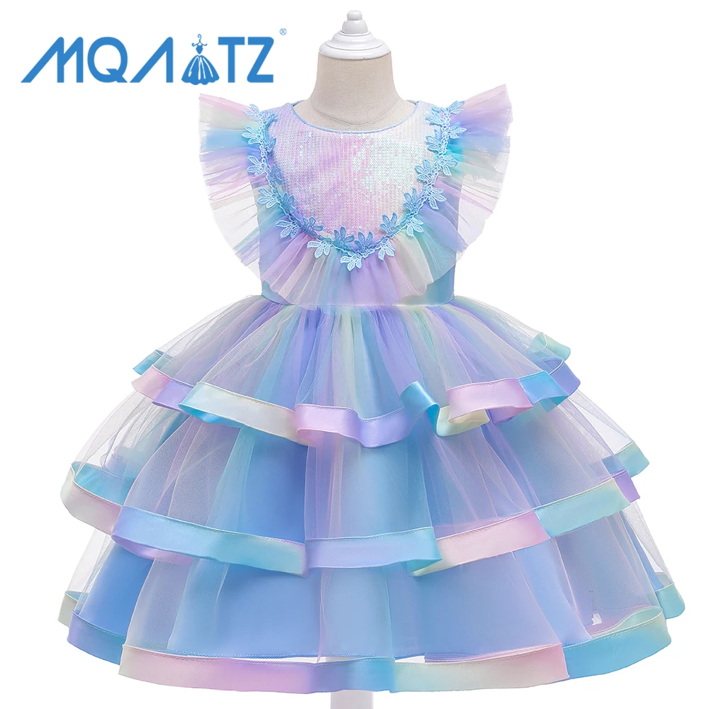 

MQATZ 2021 New Rainbow Princess Dress For Kids Tutu Puffy Dress Wedding Birthday Party Children Dress