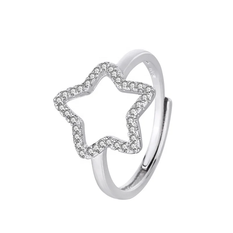 

Simple Style Rings 925 Sterling Silver Pentagram Ring for Women Lady Adjustable Size Ring Fashion Star Jewelry