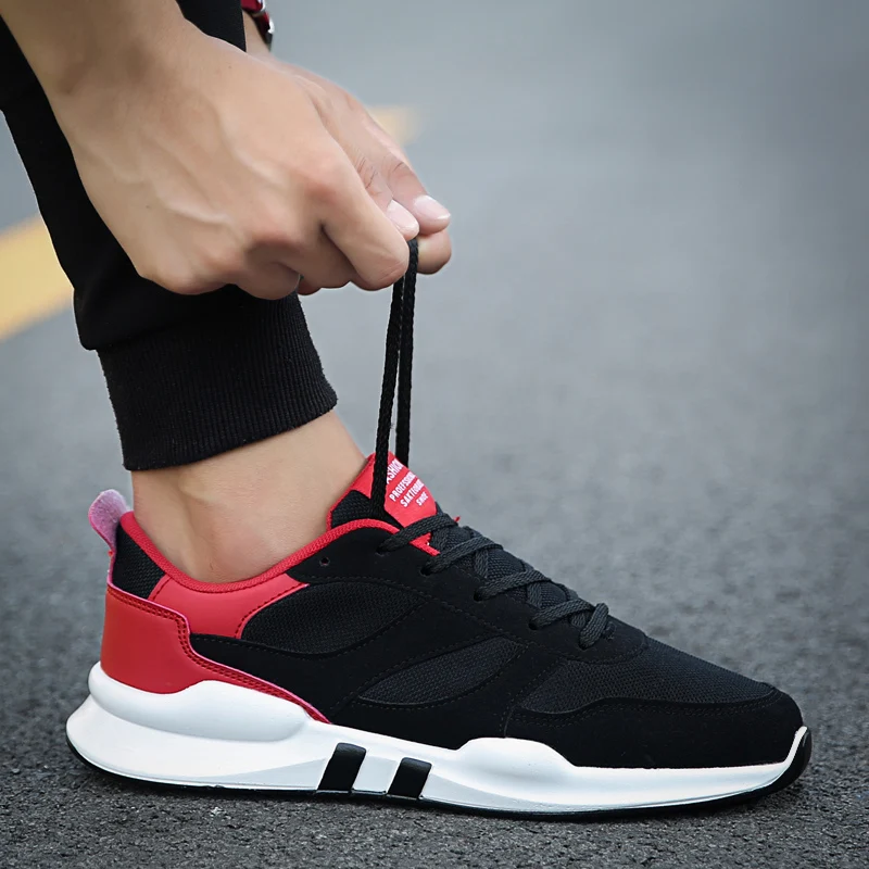 

Dropshipping Latest Running Sport Shoes For Men Low Price Comfortable Mesh men's casual shoes Fashionable Sneakers, Black, black and white, black and red