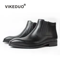 Vikeduo Hand Made Chelsea Men Dress Shoes Genuine 