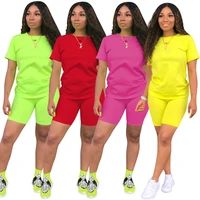 

Women Casual Two Piece Outfits Short Sleeve Solid Bodycon T-shirt Shorts Set Jogging Suit for Summer