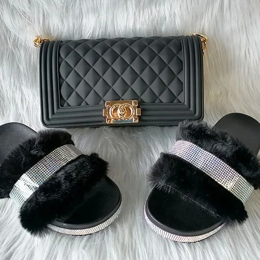 

GW New Sparkly crystal slippers with jelly handbags set for girls, Colorful