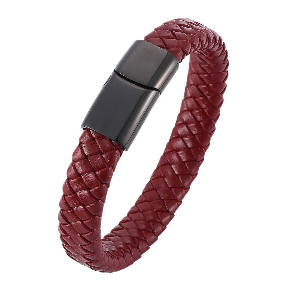 Bracelet Wine Red Leather Brai