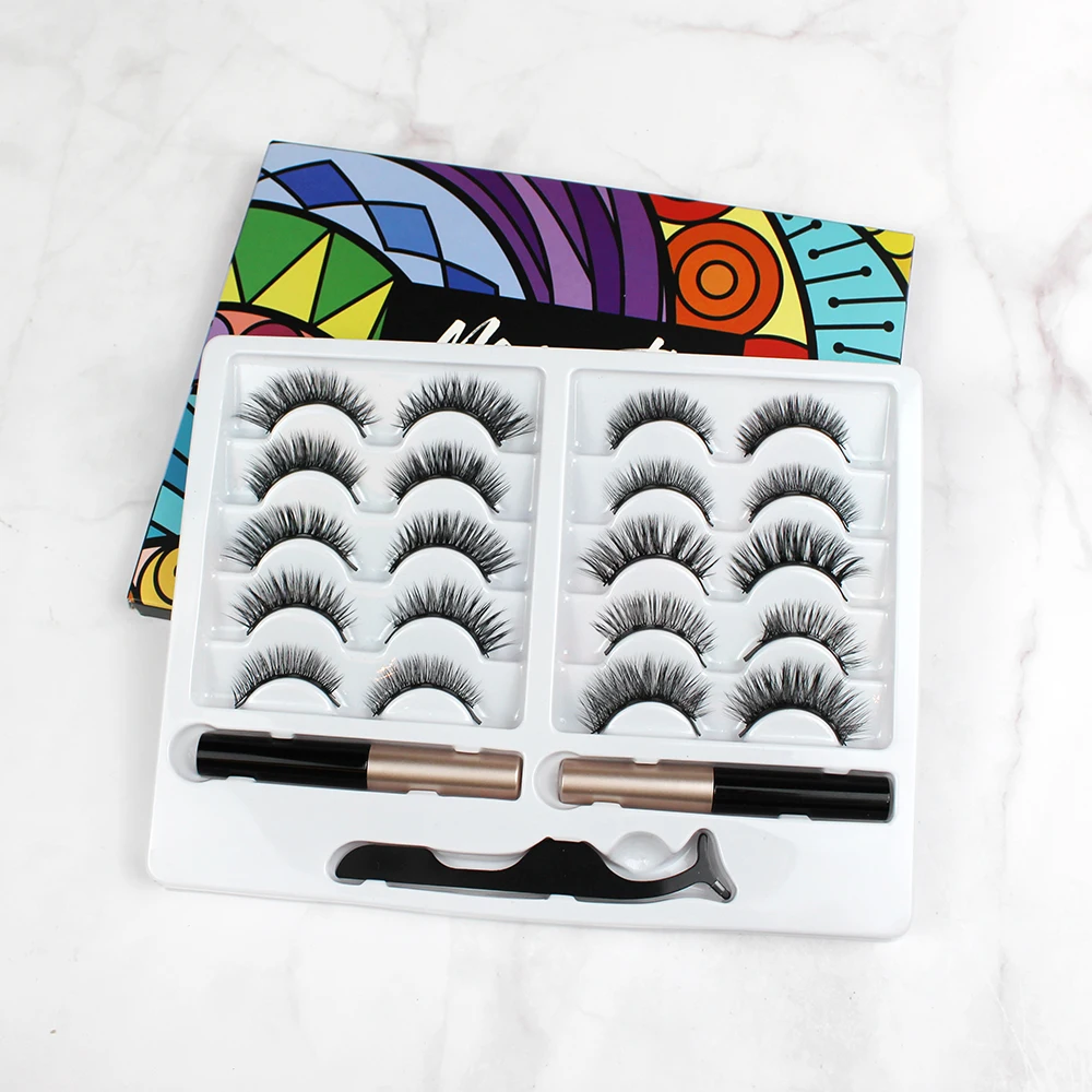 

new arrival natural false eyelashes magnet eyelashes set private labelmagnetic eyelashes with eyeliner, Nature black