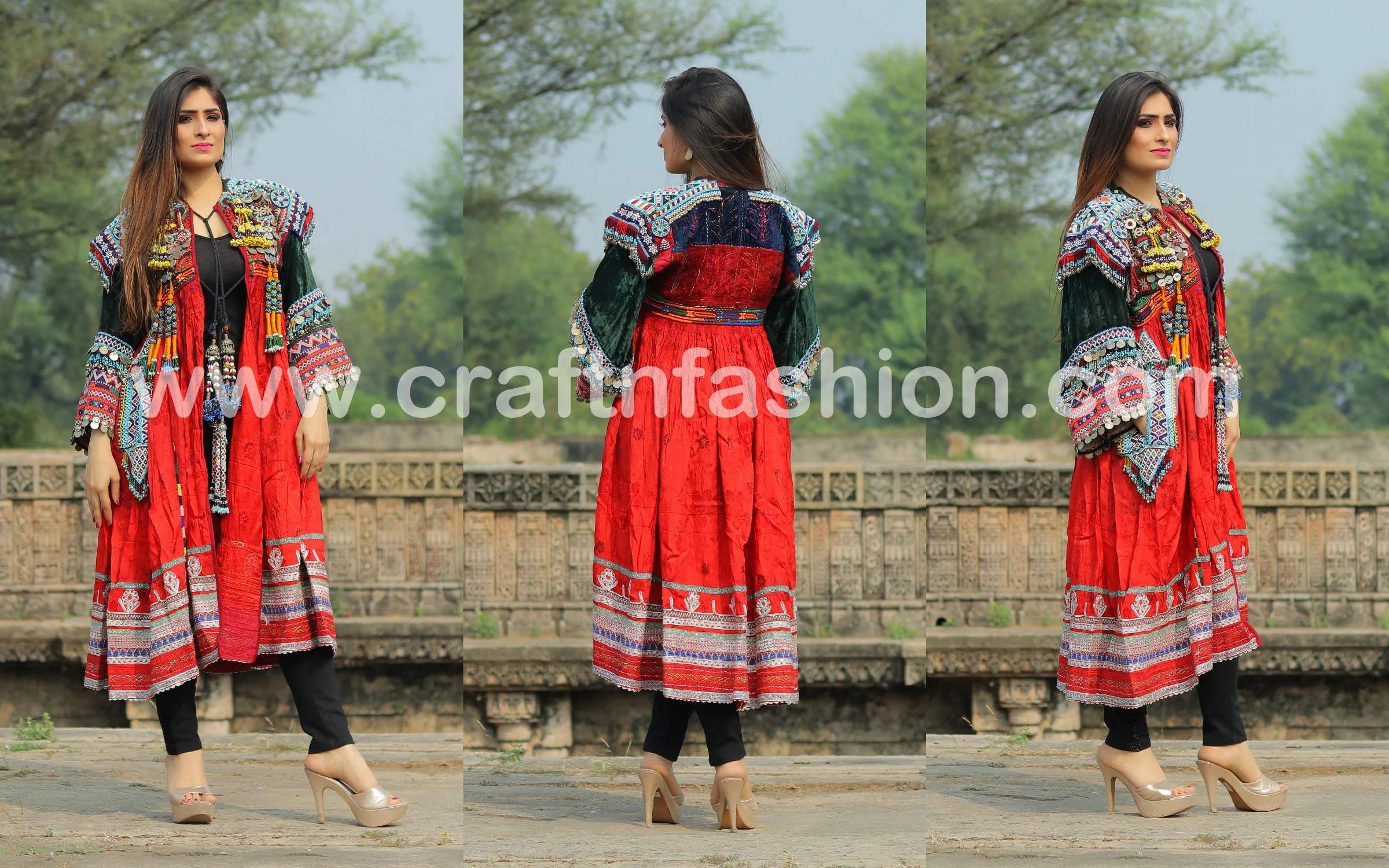 
Vintage Afghan Wedding Kuchi Dresses - Bohemian Afghan kuchi tribal dress - Tassels coins vintage kuchi clothing 