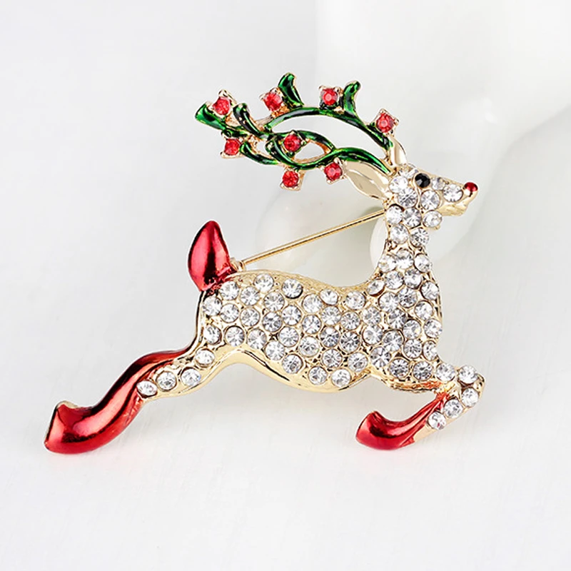 

Christmas Gift Decor Santa Claus Sika Deer Brooch Rhinestone Christmas Brooch Girls Jewelry