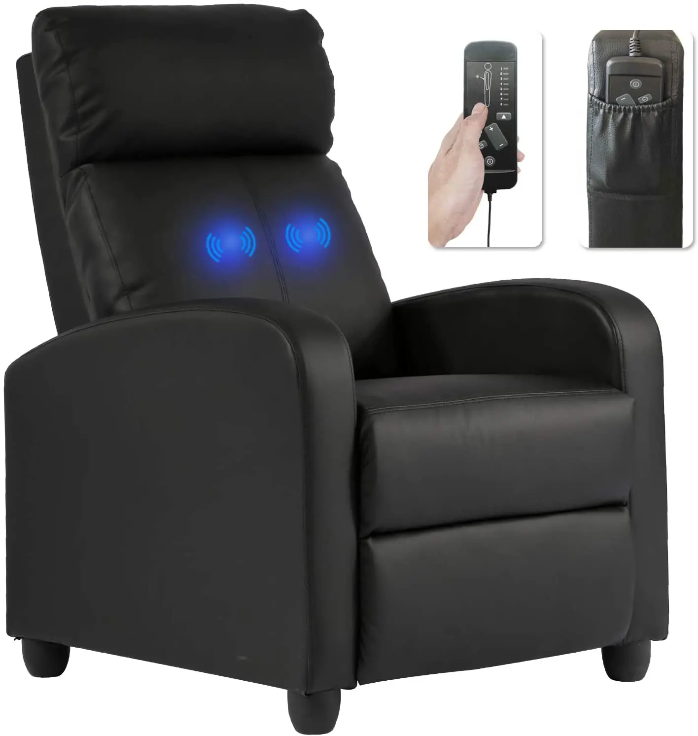 

Black Recliner Chair Living Room Armchair PU Leather Home Theater Seating Reading Watching TV Modern 160 Reclining Chair