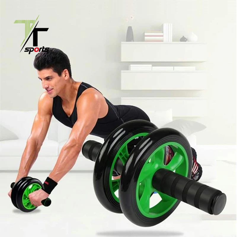 

TTSPORTS Popular Dual Ab Wheel Roller With Resistant Bands Rueda Abdominal Abdominal Trainer Wheel, Black,green,blue or customized