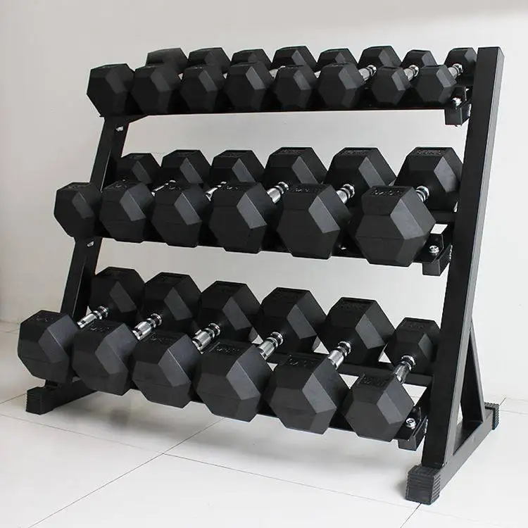 

Factory Gym Dumbbells Equipment Fitness Rubber Hex Fitness Dumbbell Set, Black