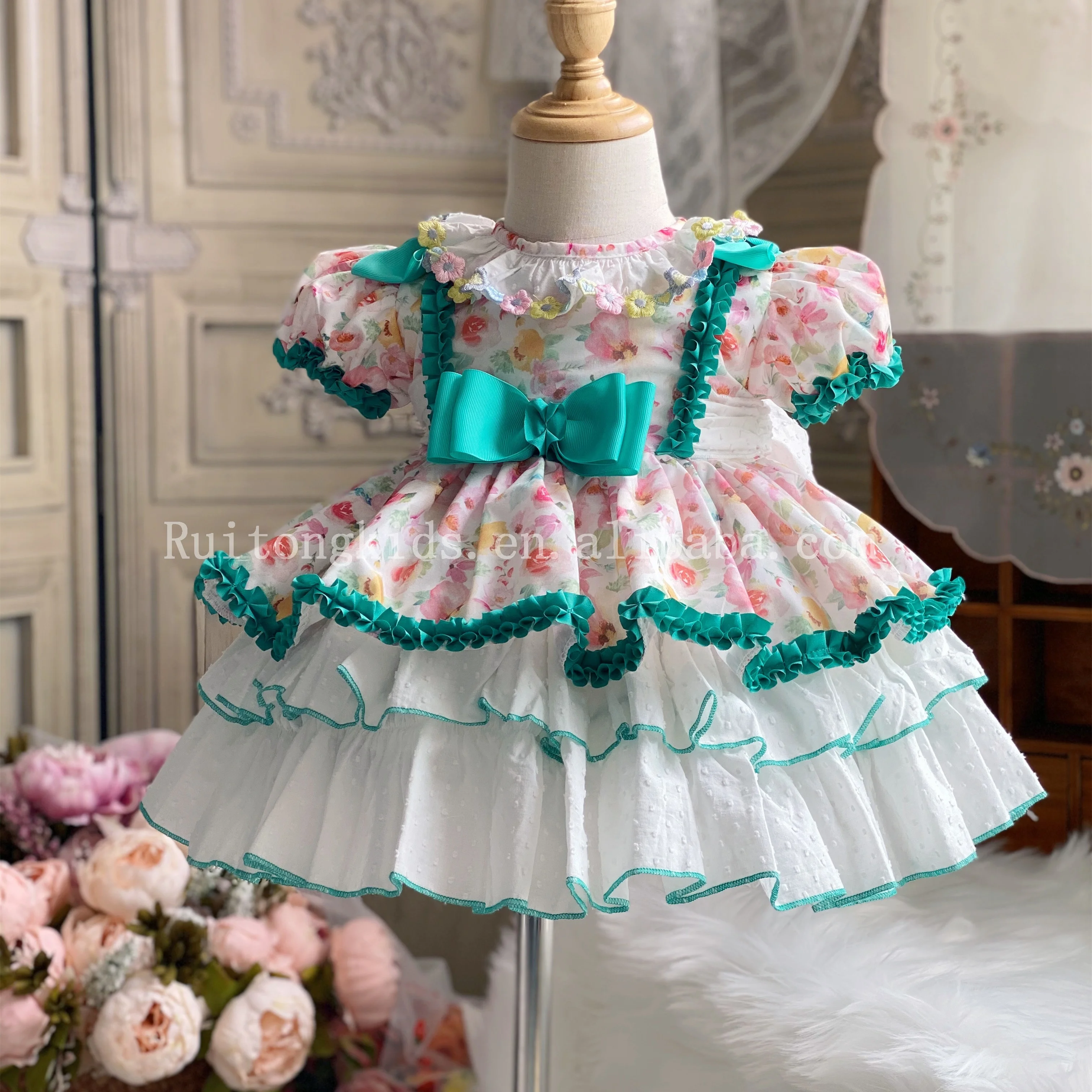 

11398 flower infant toddler baby dresses spanish vintage girl's dresses party wholesale kids children's clothes boutiques