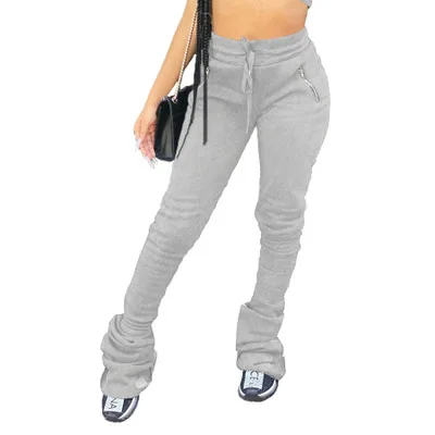

fall and winter Fashion Women Mid Waist string flare pants stacked leggings women