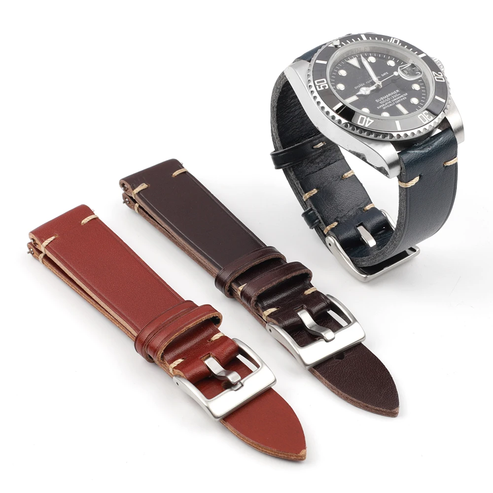 

Onthelevel Handmade Retro Watch Band 18 20 22 24mm Leather Watch Strap Brown Red Blue Wristband Belt Metal Buckle