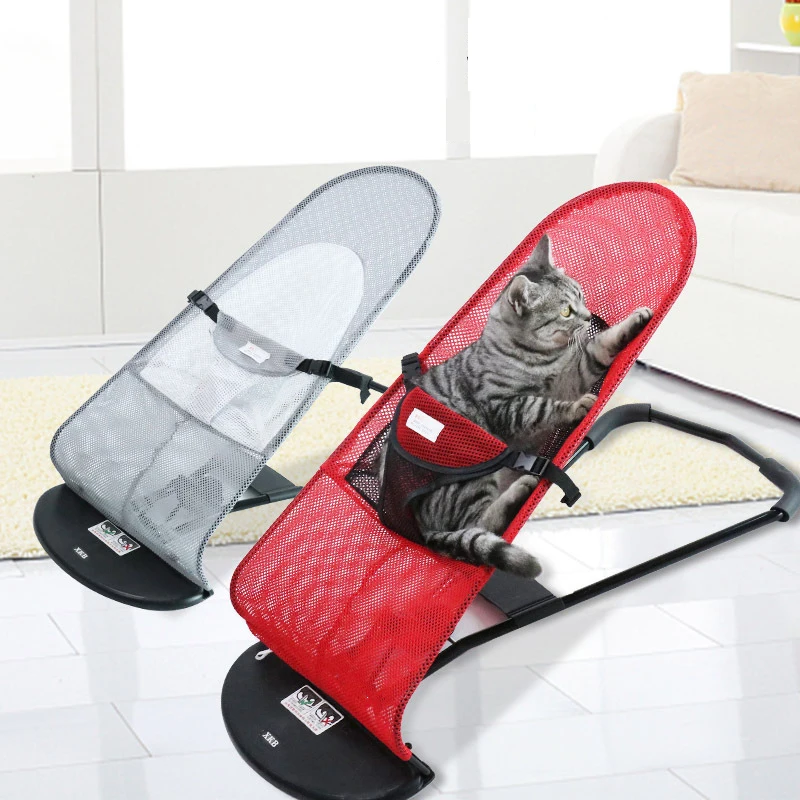 

Portable Pet Rocking Chair Four-speed Adjustable Folding Rocking Chair Dog/Cat Bar Rest Cradle Pet Sleeping Elevate Chair, Red,grey