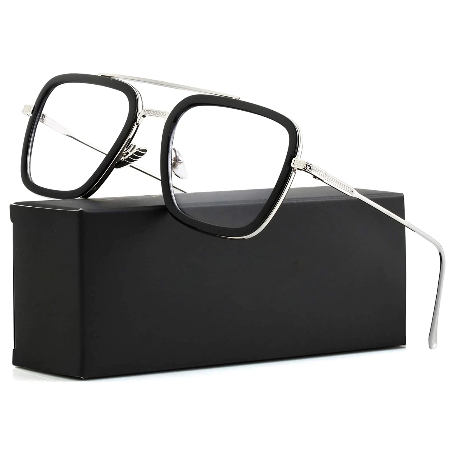 

Vintage Square Metal Frame Eyeglasses Tony Stark Sunglasses for Men Women, 9 color