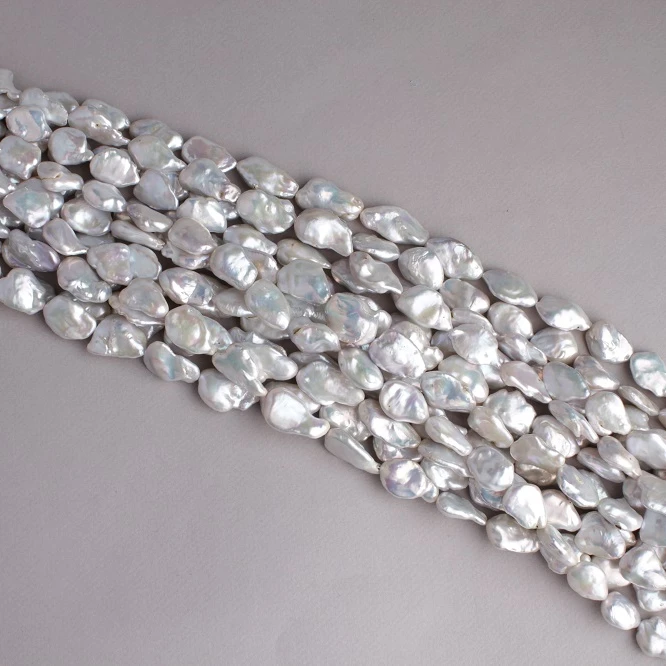 
16-18mm Baroque White Colour Natural Freshwater Loose Pearl Strand, 16