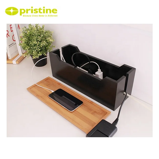 

Bamboo cable box with black color | cable junction box | cable wire organizer