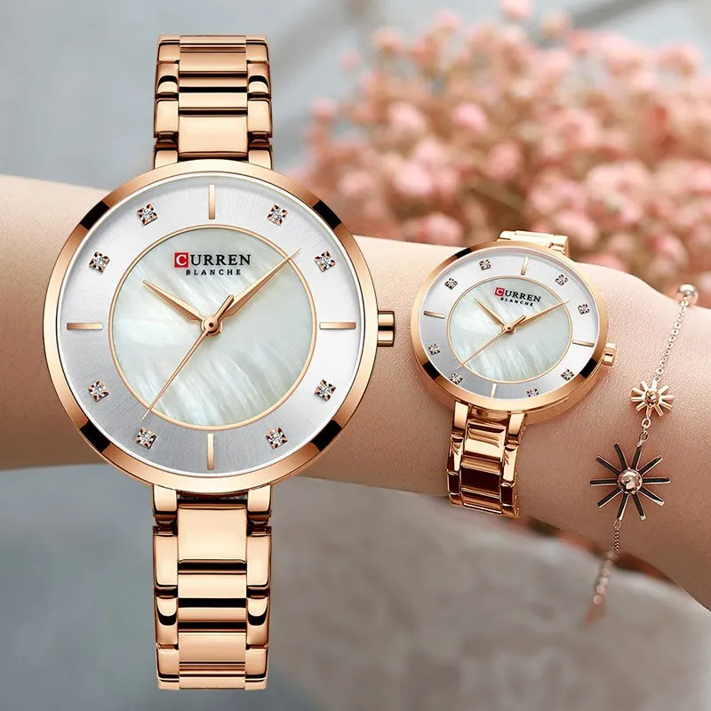 

CURREN 9051 Ladies Watches Fashion Elegant Quartz Watch Women Dress Wristwatch with Rhinestone Dial Rose Gold Steel Band Clock