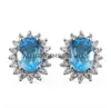 Natural sky blue topaz & CZ gemstone studs 925 sterling silver cluster cocktail earring