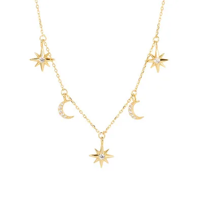 

Elegant Sterling Silver Chain Bling Zircon sun and moon Pendant star necklace, Gold,silver